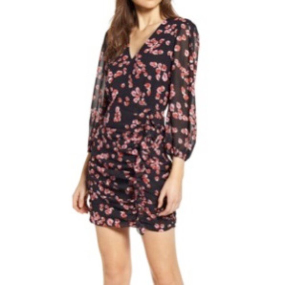ASTR THE LABEL Floral Ruched Long Sleeve Mini NWOT